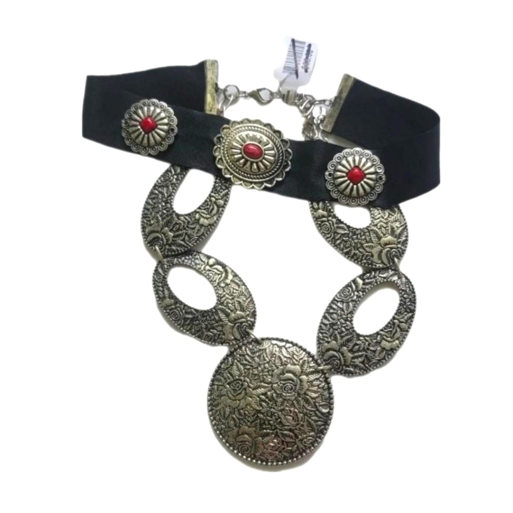 FREE PEOPLE Vincent Choker Necklace Combo Black Silvertone Southwest Boho NWT
